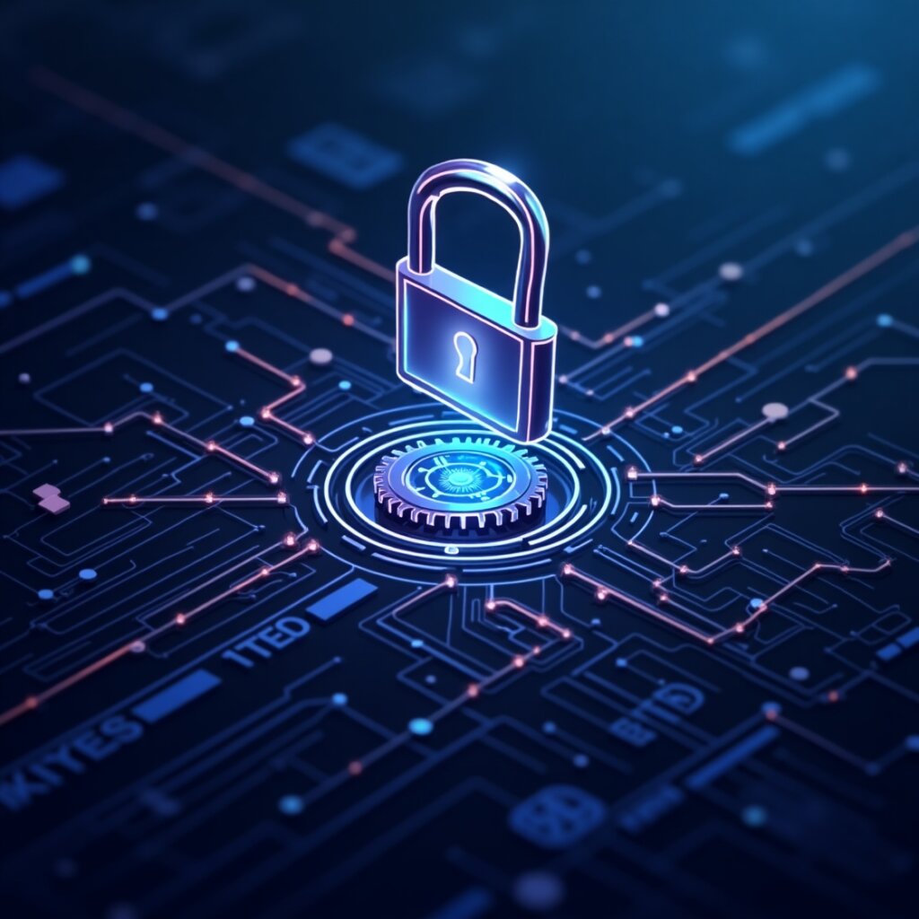 Illustration showing how cryptography secures blockchain data through encryption and digital signatures in a decentralized network.